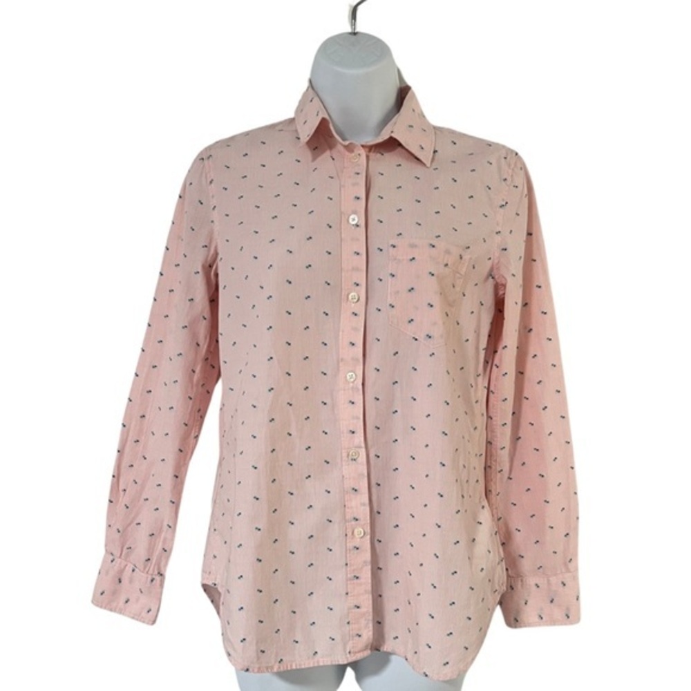 GAP Fitted Boyfriend Poplin Shirt Peach Striped Embroidered Button-Down Size XS